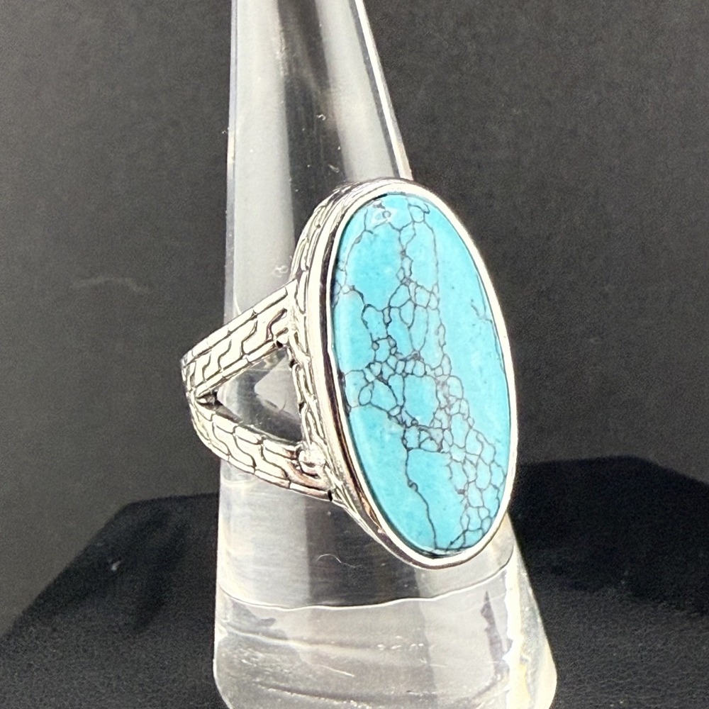 Estate Ring Blue Cocktail Silver Tone Oval Statement 7.25